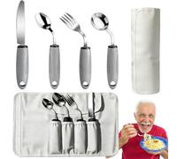 4-Piece Parkinson Cutlery with Storage Bag - 42° Angle Adaptive Cutlery Set for Parkinson's, Hand Tremors and Arthritis, Weighted Cutlery, Ergonomic Eating Aids with Non-Slip Handle