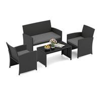4 Piece Patio Rattan Conversation Set Wicker Loveseat Armchairs