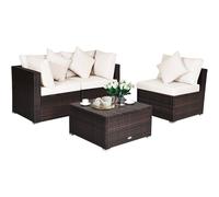 4-Piece Patio Rattan Sofa Set with Cushions - Corner + Armless Sofa + Ottoman, Weatherproof & Sturdy Metal Frame