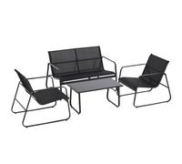 4-Piece Patio Sofa Set Black Metal Texteline Glass 112.5x76.5x75.5cm 2+1 Seater