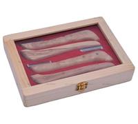 4-Piece Pet Grooming Stripping Knife Set, Wooden Handle Combs with Storage Box, Coarse, Fine, Small & Medium Sizes Brushes for Dogs and Cats, Right Handed Design