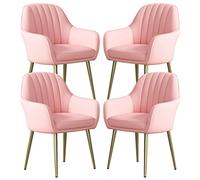 4 Piece Pink Faux Leather Dining Chairs Set Stylish Kitchen & Living Room Seating with Carbon Steel Legs Ideal for Makeup Vanity Balcony & Wedding Room