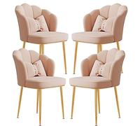 4 Piece Pink Velvet Dining Chairs Set with Carbon Steel Legs Lightweight Luxury Backrest Stools for Home Office Makeup Vanity Manicure Gold Feet