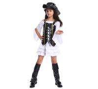 4-Piece Pirate Costume for Girls with Hat and Accessories | Pirate Halloween Costume Princess Dress for Carnival Cosplay Role-Playing Theme Party