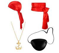 4-Piece Pirate Costume, Pirate Costume Women Men, Accessories Set with Bandana, Waist Scarf, Necklace, Eyepatch for Halloween, Cosplay, Themed Parties