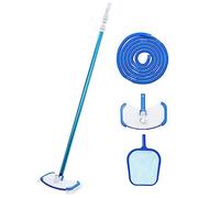 4 Piece Pool Maintenance Kit with ABS Floor Vacuum, Adjustable Aluminium Telescopic Pole, 8M Blue Hose, Skimmer and Dirt Container for Swimming Pool and Hot Tub Water Care