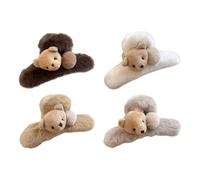 4 Piece Practical Adorable Plush Bear Hair Clip Large Barrettes Comfortable Securely Hold for Women Fashion Statement Stylish Headdress