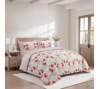 4 Piece Printed Bedding Set Duvet Cover, Deep Fitted Sheet & 2 Pillowcases Single, Double, King, Super King Sizes Soft Microfiber, Wrinkle-Resistant, Easy Care (King (U.K. Standard), Christy Red)