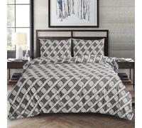 4 Piece Printed Bedding Set Duvet Cover, Deep Fitted Sheet & 2 Pillowcases Single, Double, King, Super King Sizes Soft Microfiber, Wrinkle-Resistant, Easy Care (King (U.K. Standard), Classic Grid)
