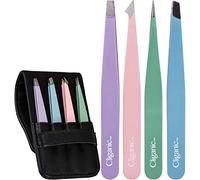 4-Piece Professional Tweezers Set with Case | Stainless Steel | Best Precision for Eyebrow, Splinter & Ingrown Hair Removal | Includes: Slant, Point, Straight, & Point/Slant