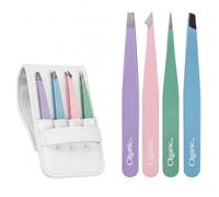 4-Piece Professional Tweezers Set with Case | Stainless Steel | Best Precision for Eyebrow, Splinter & Ingrown Hair Removal | Includes: Slant, Point, Straight, & Point/Slant