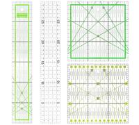 4 Piece Quilting Rulers Acrylic Quilt Ruler For Cutting Fabric, Quilt Square Template With Non Slip Rings Sewing Quilt Strip Rulers 5.91", 11.81" × 1.97" (Black/Green)