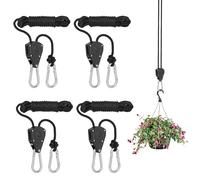 4 Piece Ratchet Ropes, Duty Heavy Rope Ratchet with Hooks, Solid Iron Retractable Rope Ratchet, Loading Capacity 60 kg per Pair, Adjustable Ratchet Hangers Rope for Grow Room Equipment Flowers Plants
