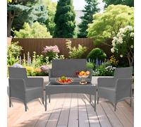 4 Piece Rattan Furniture Set with Coffee Table for Indoor Outdoor Patio (Grey) Alivio Grey One Size