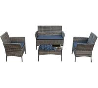 4 Piece Rattan Garden Furniture Set Outdoor Sofa 1 Table, Double Seated Sofa and 2 Cushion Chairs Comfortable Stylish good for Garden, Backyard (Mixed Gret+Dark Grey Cushions)