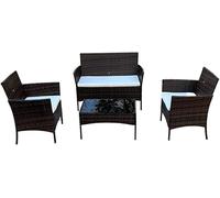 4 Piece Rattan Garden Furniture Set Outdoor Sofa 1 Table, Double Seated Sofa and 2 Cushion Chairs Comfortable Stylish good for Garden, Backyard (Black+Beige Cushions)