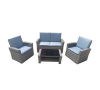 4 Piece Rattan Garden Furniture Set, Patio Wicker Dining Table Sets With Tempered Glass Top Table