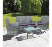 4 Piece Rattan Garden Sofa Set Grey with Shower-Proof Cushions 95x40x40cm +Table