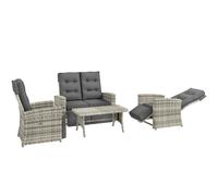 4-Piece Rattan Garden Sofa Set Light Grey 122x72x104cm PE Rattan Glass GlassTop