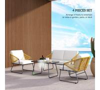 4 Piece Rattan Garden Sofa Set Loveseat 2 Chairs Coffee Table Natural