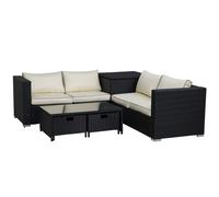 4-Piece Rattan Wicker Garden Furniture Patio Sofa Storage & Table Set w/ 2 Drawers Coffee Table