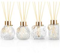4-Piece Reed Diffuser Bottle Set with Gold Metal Details - 3.5-4.2 oz Refillable Glass Bottles and 20 Reed Sticks, A Coordinated Collection for Home and Office(4 Pcs Different Bottles)