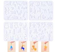 4 Piece Resin Earring Molds，53 Animal Shapes UV Resin Molds with Holes for Keychain Making Cats Dogs Bears Silicone Molds for Earring Necklace Pendant Jewelry Craft Supplies DIY Art Gift