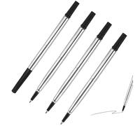 4 Piece Rollerball Pen Refill Cartridges, 0.7mm Medium Point Black Ink for Smooth Writing and Quick Drying, Compatible Refills for Office Tasks, Note Taking, and Personal Correspondence