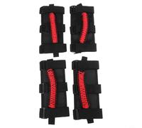4-piece Roof Grab Handle Set for Wrangler (2007-2023) - Heavy-duty Nylon Handrail with Anti-roll Frame Non-slip Red Rope Alloy Buckle Black - Simple Strap Installation