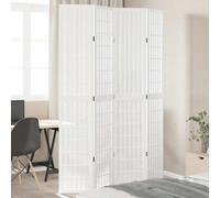 4-Piece Room Divider White Paulownia Solid Wood and Wood Material Foldable Freestanding with Classic Grid Pattern Ideal for Living Room, Bedroom, Office, Privacy Screen and Room Divider