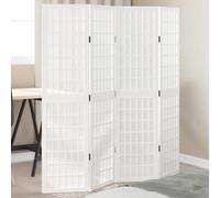 4-Piece Room Divider White Paulownia Solid Wood, Foldable and Freestanding Privacy Screen Divider with Grid Pattern, Ideal for Living Room, Bedroom, Office, Space Saving Partition Wall