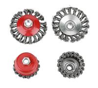 4-Piece Rotary Twist Knot Wire Wheel Cup Brush Set, Steel Semi Flat Brushes for Angle Grinder, M14 Thread, Paint and Rust Removal