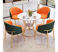 4-Piece Round Dining Table Set with Chairs Double-Layer Storage Top Imitation Marble Design Perfect for Office Lounge Coffee Club - Green & Orange