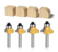 4-Piece Round Over Router Bit Set - 6.35mm (1/4) Shank, Radius Trim Router Bits with Ball Bearing Guide for Woodworking, Edge Trimming, Chamfering & Carpentry - Compatible with Handheld Routers