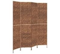 4-Piece Screen Brown Water Hyacinth 163 x 180 cm with Metal Frame Foldable Freestanding Privacy Screen Room Divider for Living Room Bedroom Office
