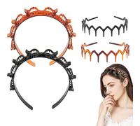 4-piece set, 2pcs Clip Headbands and 2pcs Zig Zag Headband, butterfly clip headband, Non-Slip Double Bangs Hairstyle Hairpin Multi-Layer for Fashion Girl Hairband