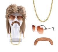 4-Piece Set 80s Wig - Blonde & Brown Wave Mullet Wigs for Men - George Michael Style - Halloween Costume & Party Accessory