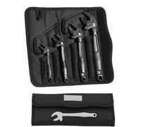 4-Piece Set Adjustable Spanner & Ratchet Wrench Set , Self-Tightening Crab Claw, Universal Adjusting Wrench With 360° Rotating Jaw, Quick-Release Spanner For Plumbing, Gas & Automotive (Black)
