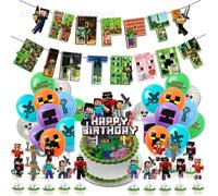 (4 Piece Set) Minecraft Birthday Balloon Party Cake Decorations Balloon Floating Stall Birthday Bunting