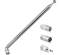 4-Piece Set of DAB Aerial with 3 Types of Adapters, 7-Section Telescopic Rod Aerial Receives 30-Mile Signal, Digital Antenna for FM Radio, Hifi Mini System and AV Stereo Receiver