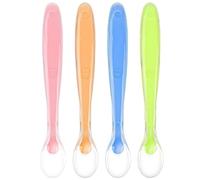4-Piece Set of Gentle Silicone Infant Spoons, Curved Feeding Utensils for Babies, Soft-Tip Weaning Spoons, Ideal for Early Learning and Self-Feeding, Includes 4 Assorted Colours