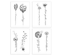 4-Piece Set Of Herbal Tattoo Stickers Waterproof, Long-Lasting, Semi-Permanent, Non-Reflective Flower Pattern