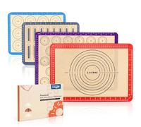 4 Piece Set Silicone Non Stick Baking Mats Sheet with Measurement | Resuable Non-Slip Tray Liners , Pastry/Macaron/Cake/Cookie/Bread Making , Table Mat Counter Mat (Red , Purple , Blue , Grey)