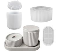 4 Piece Set Striped Flower Pot Silicone Molds Round & Oval DIY Resin And Gypsum Planter Box Moulds, Durable Silicone For Succulents, Home And Office