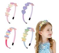 4-Piece Shiny Heart & Star Headbands Set , Candy Gradient Rainbow Hair Accessories for Girls, Kids , Princess Party Hairbands for Birthday Cosplay Dress Up (Non-Slip Elastic)