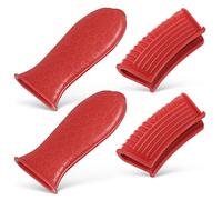 4-Piece Silicone Hot Handle Cover Set Red Pot Handle Sleeves and Grippers for Safe Cooking Non-Slip Grip with Convenient Hanging Hole for Kitchen Use