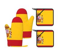 4-Piece Silicone Oven Gloves and Pot Holders Set,Spanish flag Print Heat Resistant Non-Slip Kitchen Mitts with Cotton Lining for Cooking, Baking & BBQ