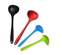 4-Piece Silicone Soup Spoon - Long Handled, Red, Black, Green, Blue
