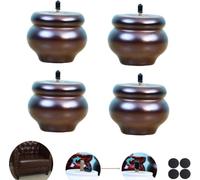 4-Piece Sofa Legs Set, Solid Wood, Modern Design for Kitchen & TV Stand, Antique Finish, 6cm Height, Black Non-Slip Furniture Feet with M8 Screws