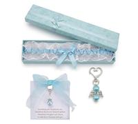 4-Piece Something Blue for Bride, Blue Garters for Brides, Exquisite Wedding Gifts, with Gift Box, Lace Trim, Angel Pendant, and Pearl Pendant, Thoughtful Bridal Accessories